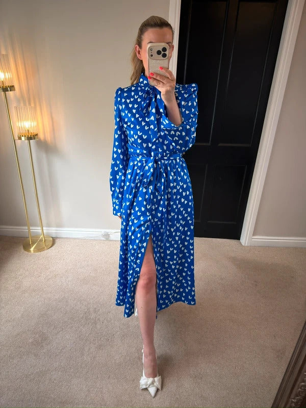 BNWT Anne Louise Boutique Blue & White Heart Shirt Dress Size 10