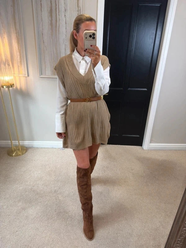 Yours Brown Ribbed Sleeveless Jumper 14/16
