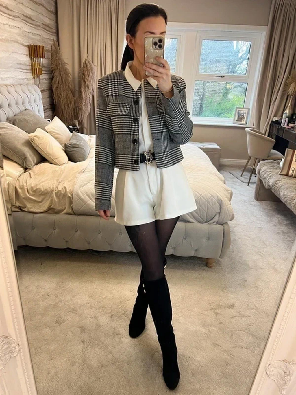BNWT Black & White Dogtooth Cropped Blazer 16