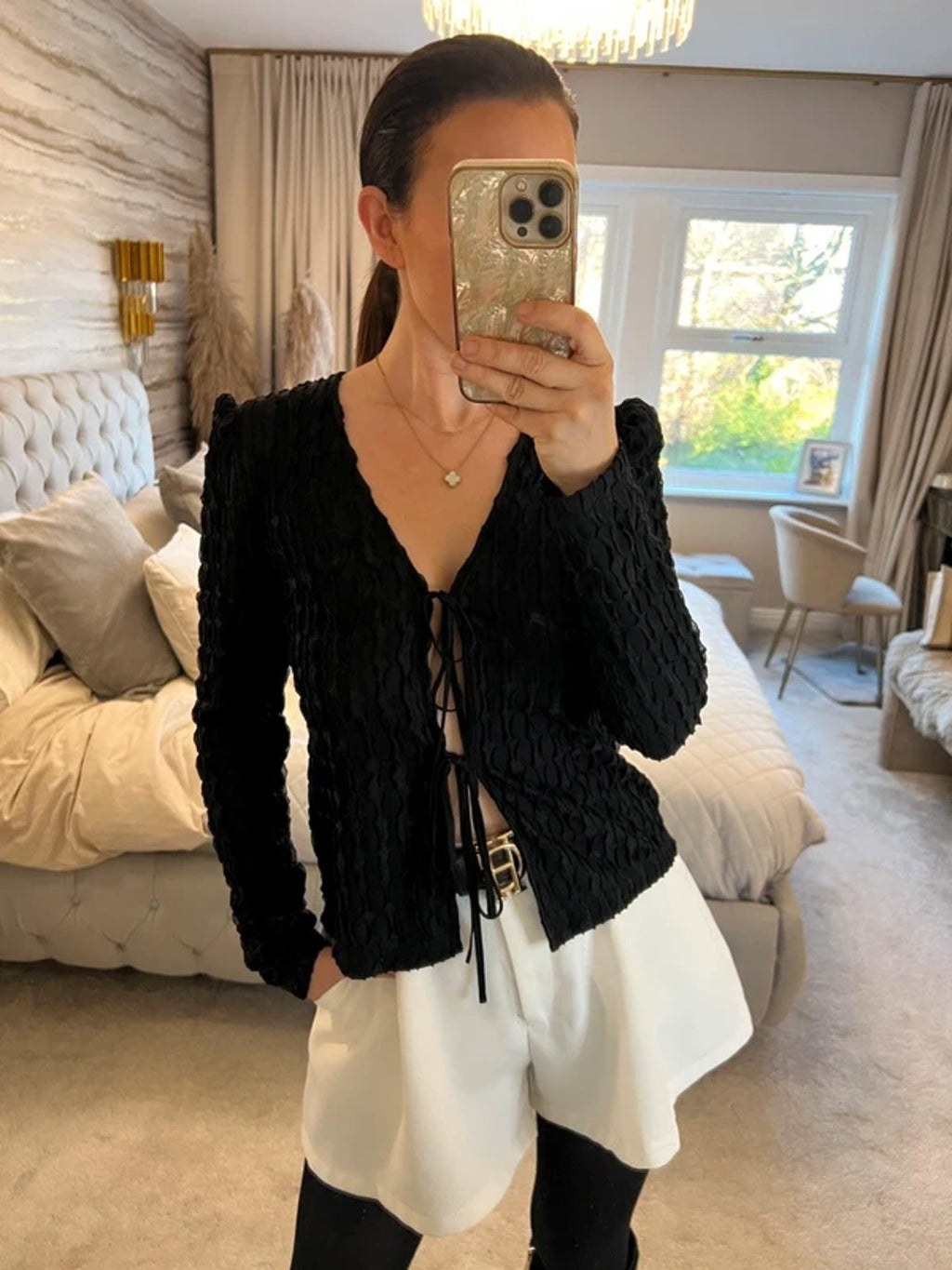 Lola May Black Tie Front Blouse 8