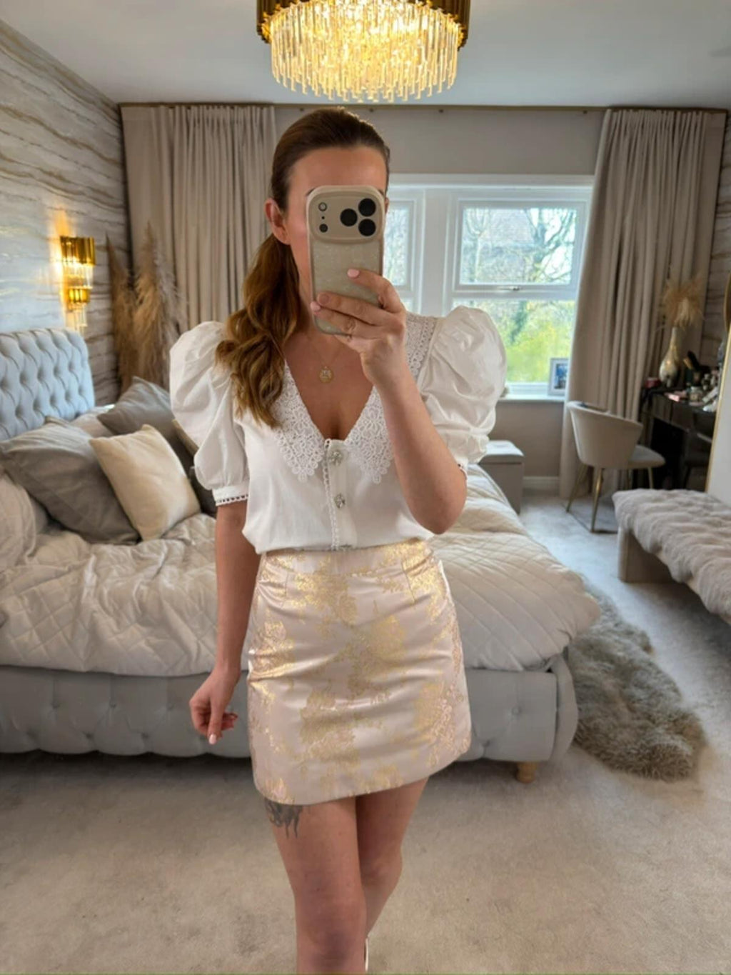 Miss Selfridge Rose & Gold Metallic Mini Skirt 6