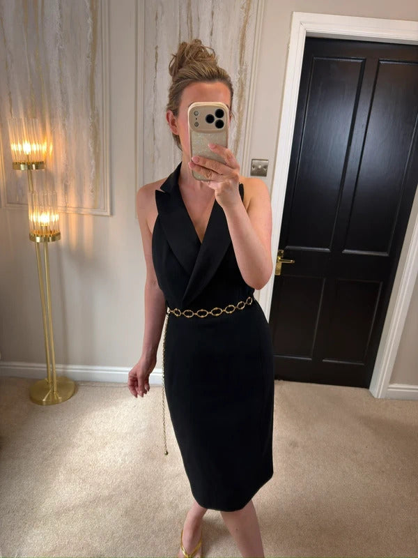 Karen Millen Black Halterneck Tuxedo Dress 12