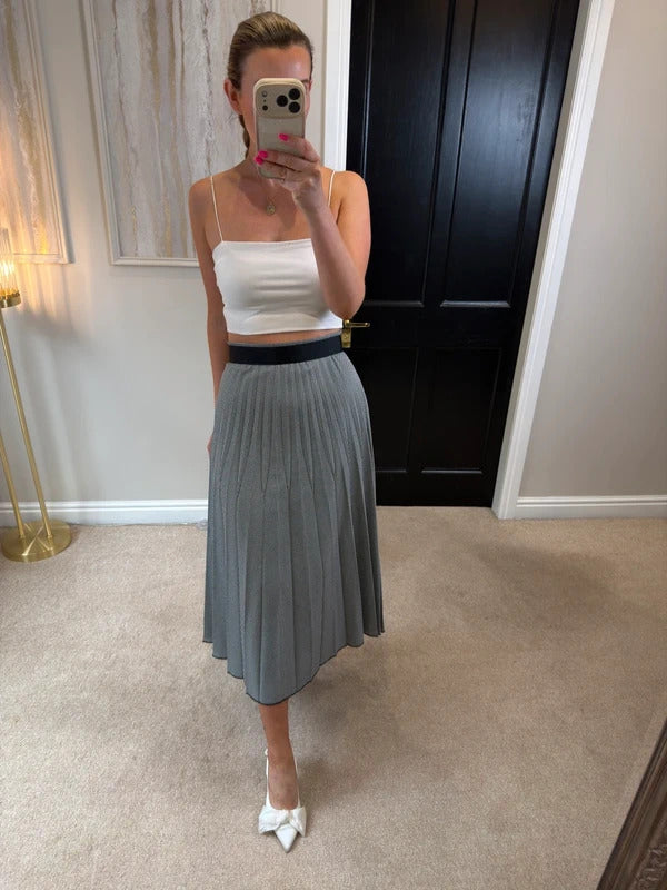 Mango Black & White Check Pleated Midi Skirt 12
