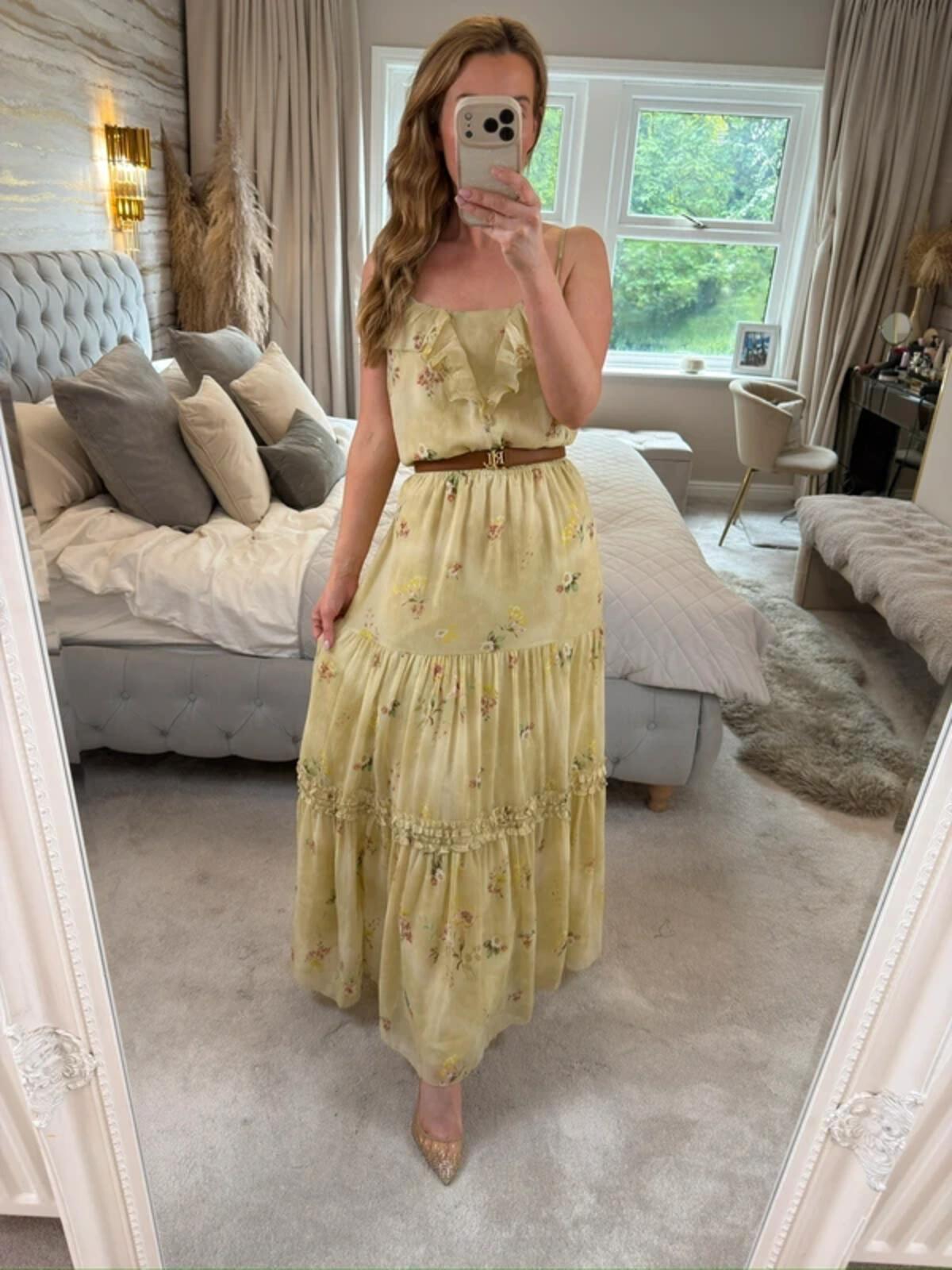 ⭐ Oasis Light Green / Yellow Floral Frill Maxi Dress 14