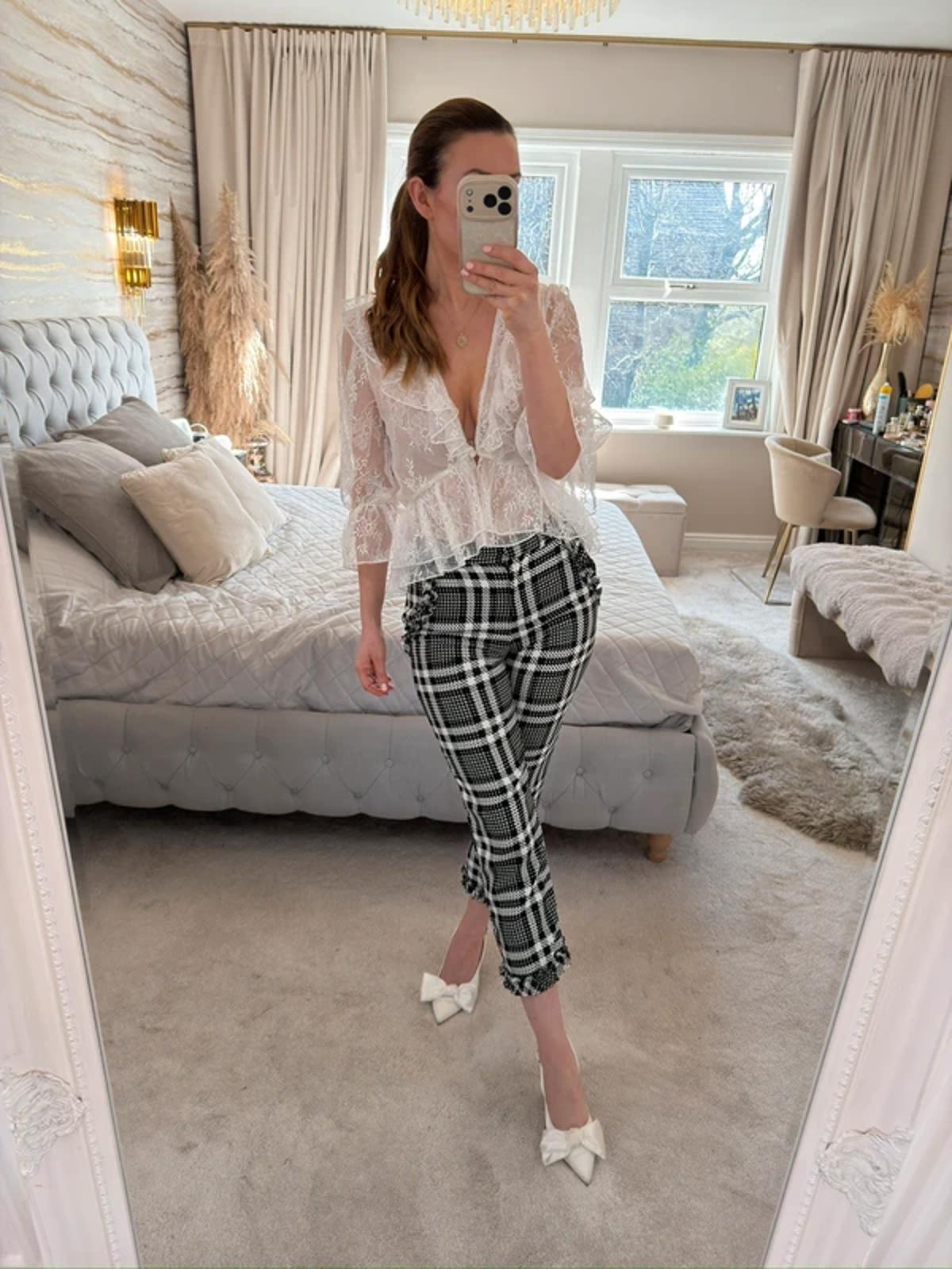 River Island Black & White Check Frill Cropped Trouser 6