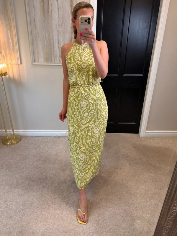 Mango Green Floral Open Back Midi Large