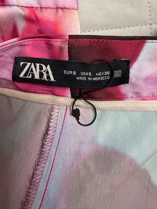 Zara Multicoloured Satin Wide Leg Trousers Small