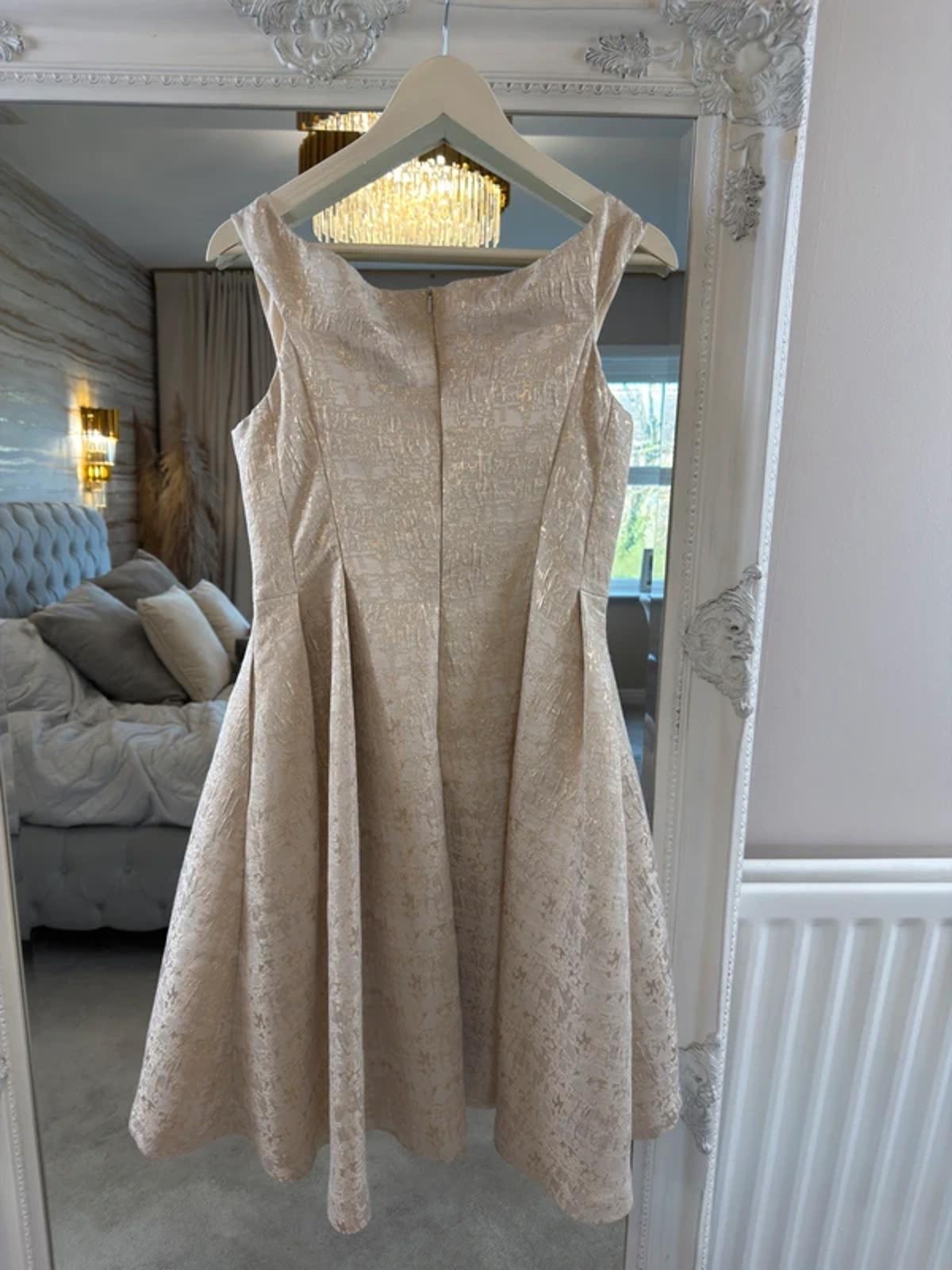 Coast Ivory & Gold Dip Hem Dress 12