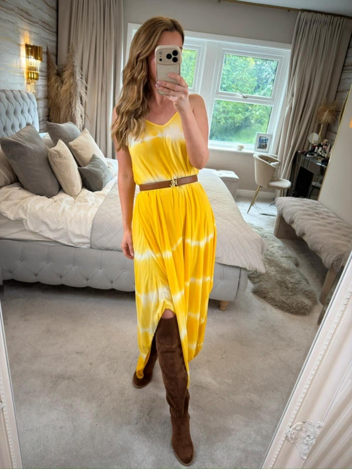 Boutique Yellow Tie Dye Dip Hem Dress One Size