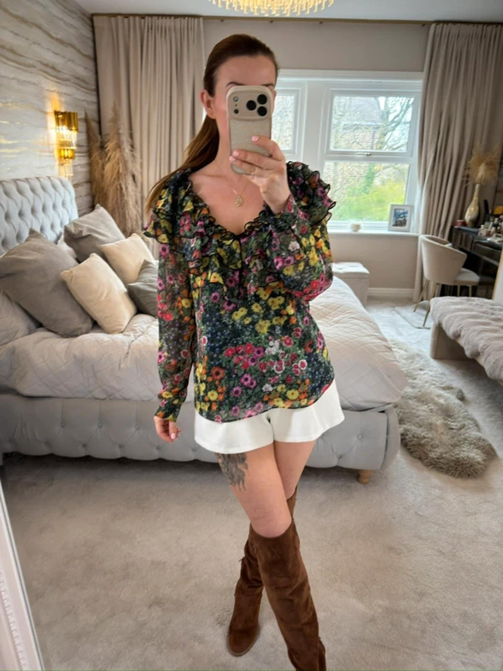 Ted Baker Multicoloured Floral Frill Blouse 10