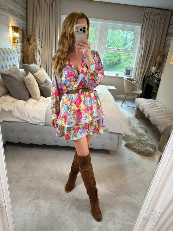 Zara Multicoloured Floral Tie Side Mini Dress Small