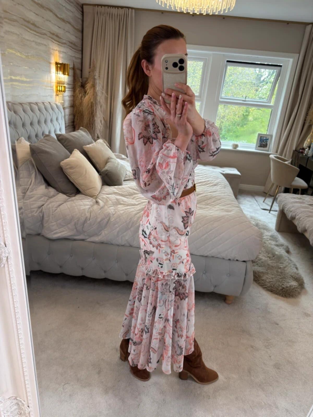 River Island Boho Tie Front Dip Hem Dress 8