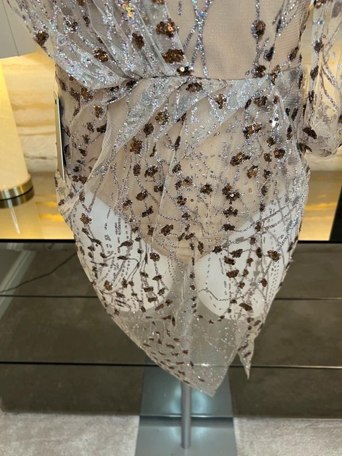 BNWT Dressmezee Nude Glitter Mesh Mini Dress Small