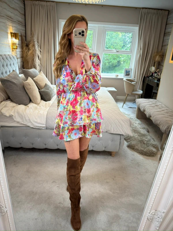 Zara Multicoloured Floral Tie Side Mini Dress Small