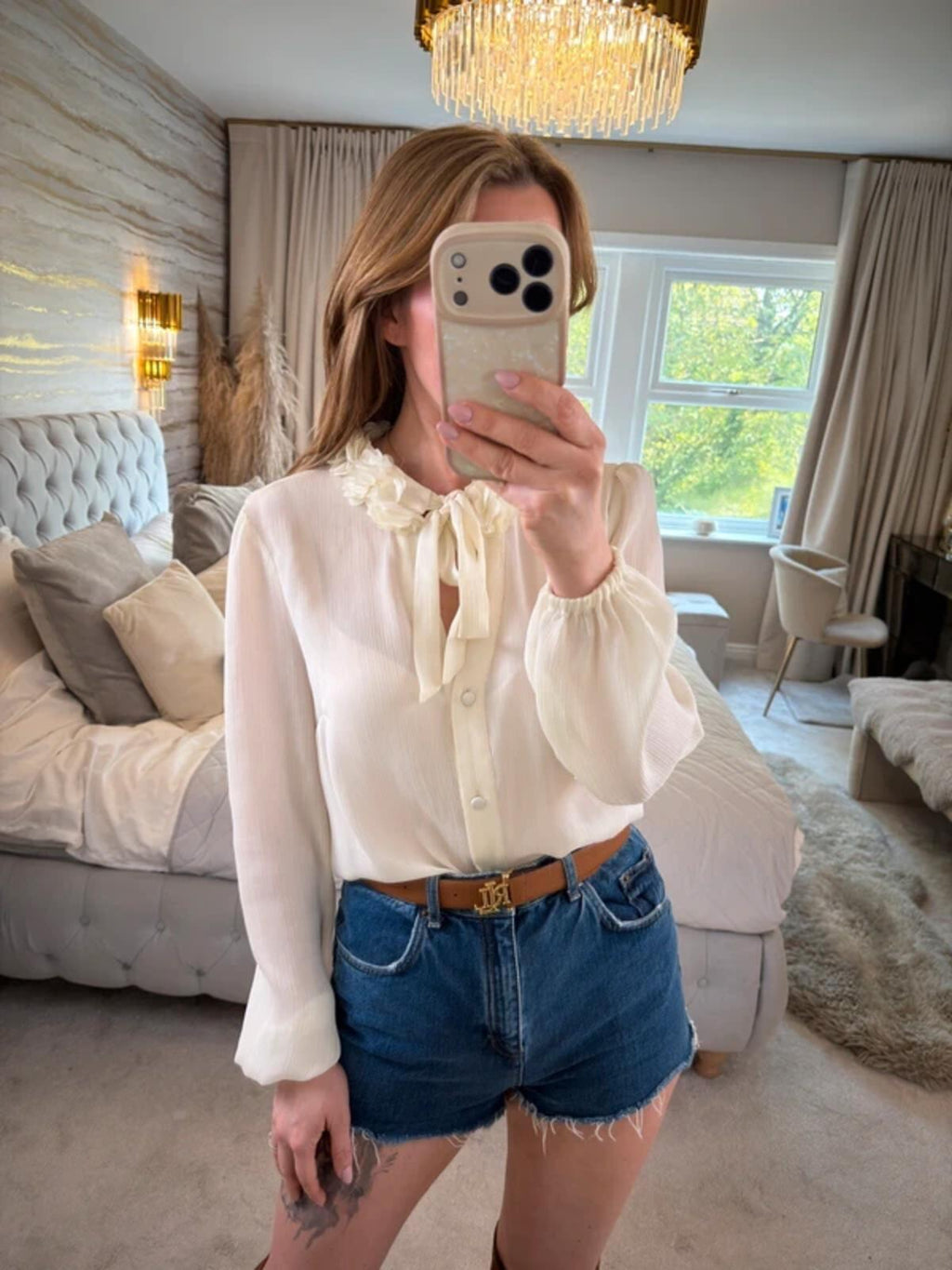 BNWT River Island Cream 3D Floral Pussybow Blouse 8