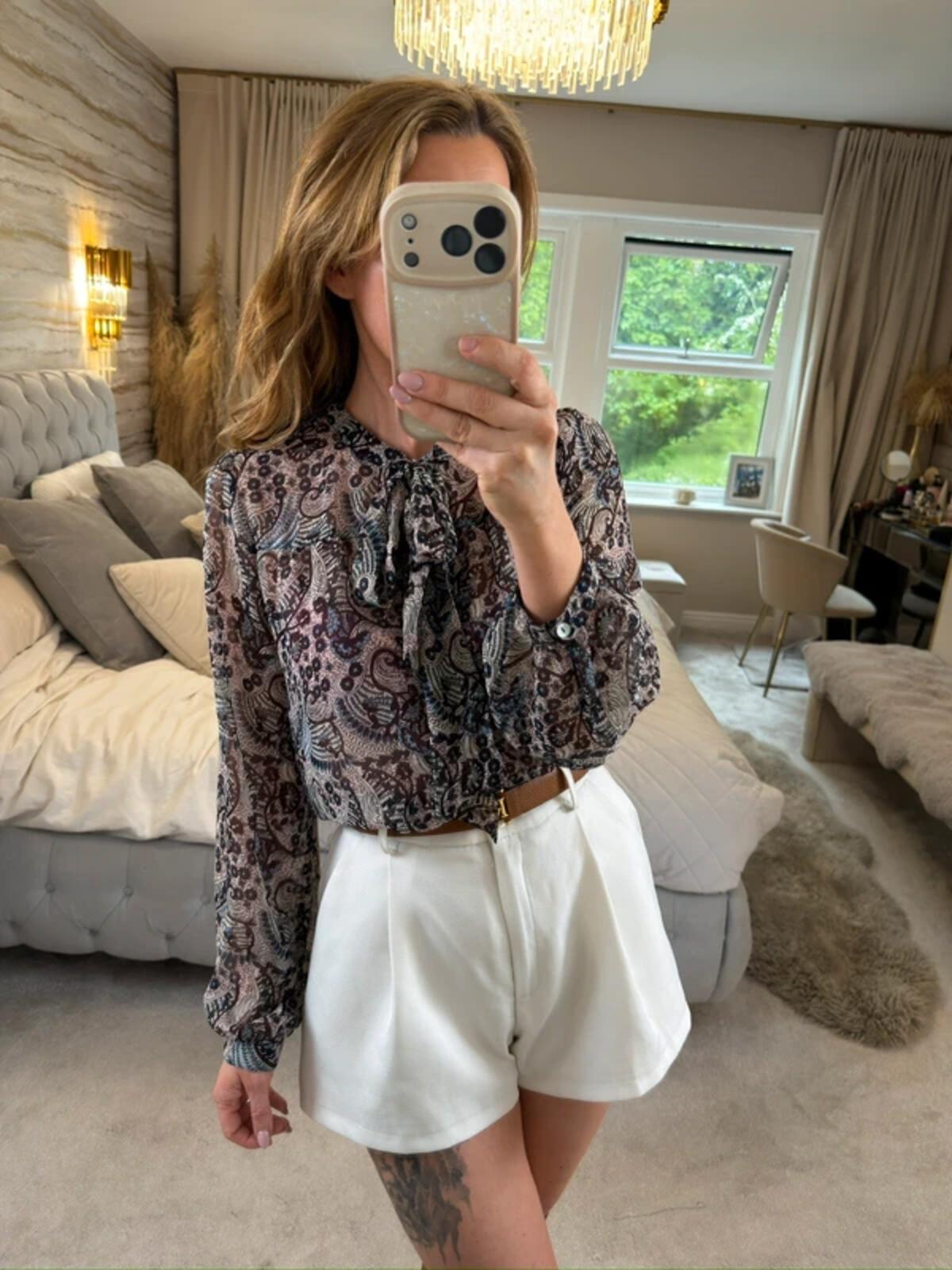 Vintage Chelsea Girl River Island Navy Paisley Pussybow Blouse 8