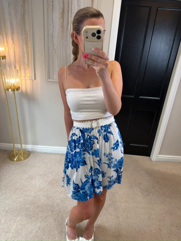 Cath Kidston White & Blue Floral Skirt Small