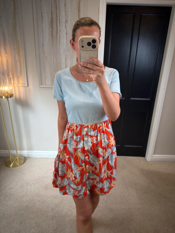 River Island Denim & Floral Mini Dress 10