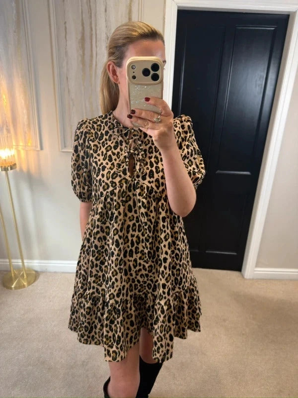Primark Brown Animal Print Smock Dress Small