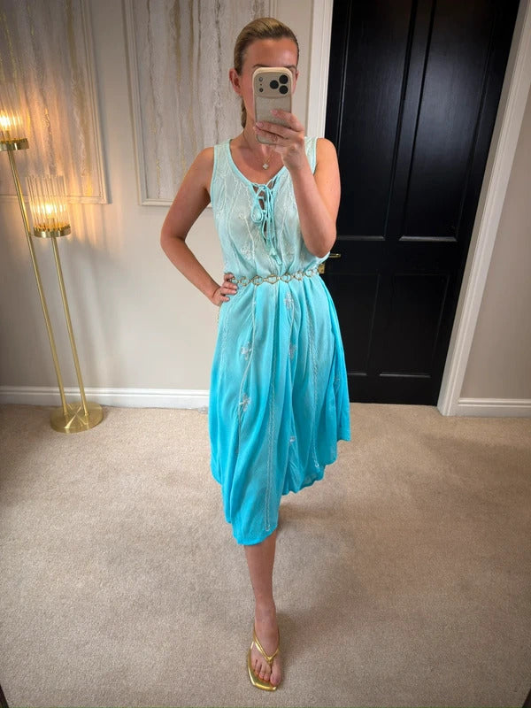 Boutique Blue Boho Midi Dress One Size