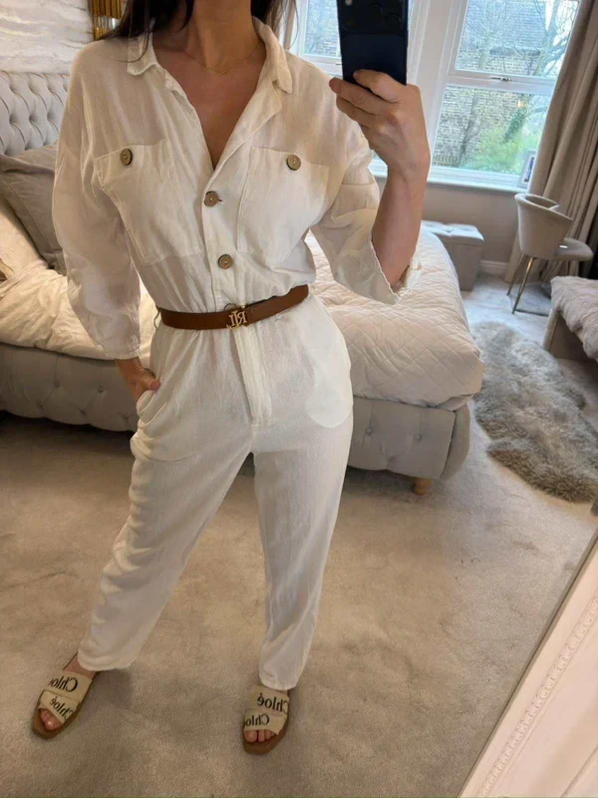 Zara White Linen Mix Jumpsuit XS