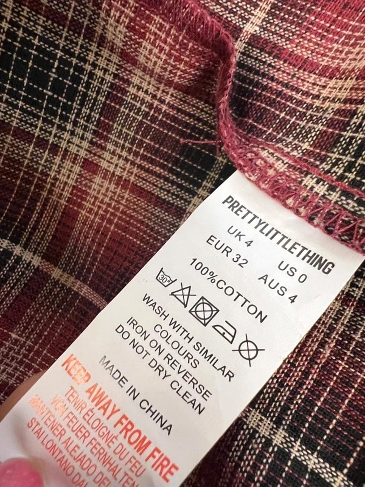 PrettyLittleThing Burgundy Tartan Mini Dress 4/6