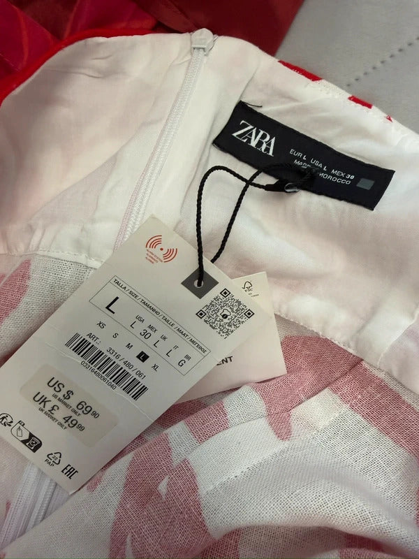 BNWT Zara Red & White Linen Blend Dress Large