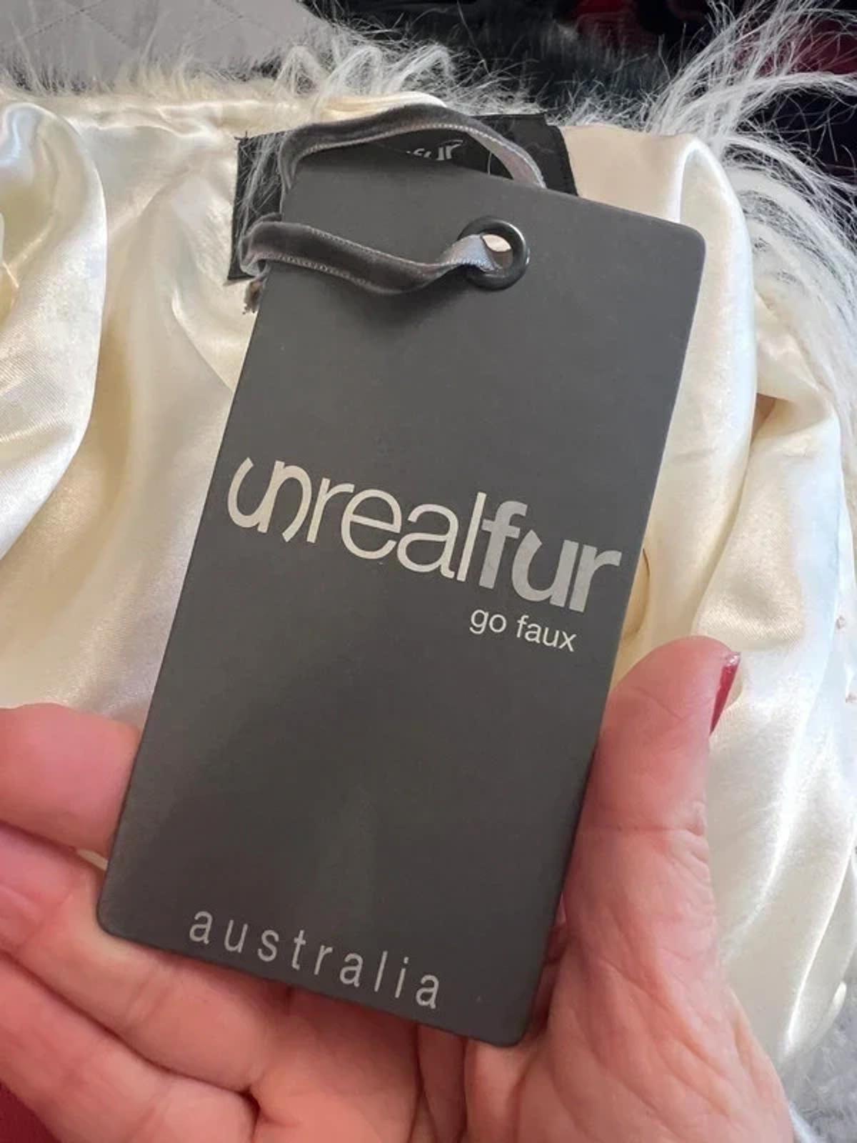 BNWT Unreal Fur Australia Cream & Black Faux Fur Coat Medium