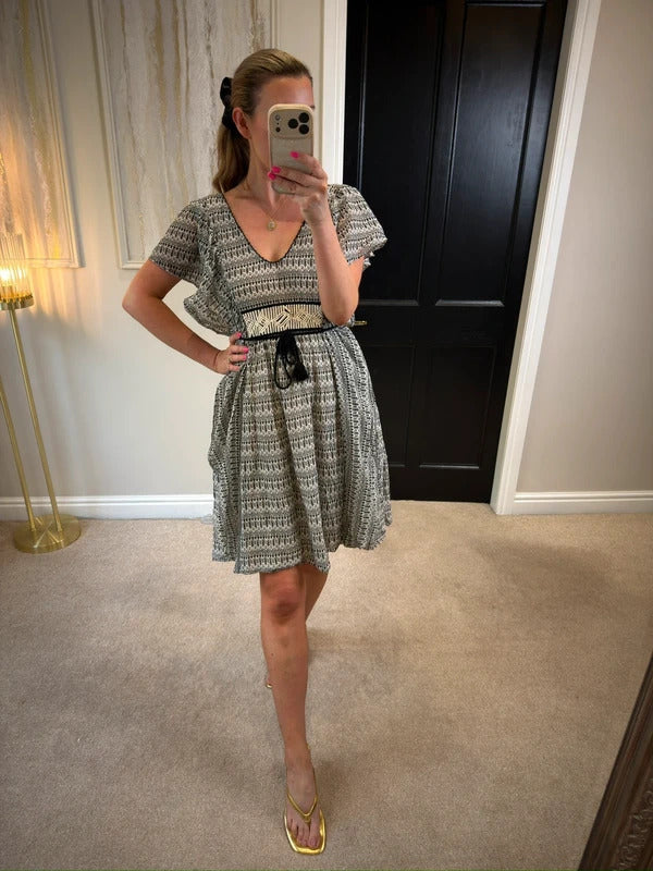 French Connection Cream & Black Boho Dress 12