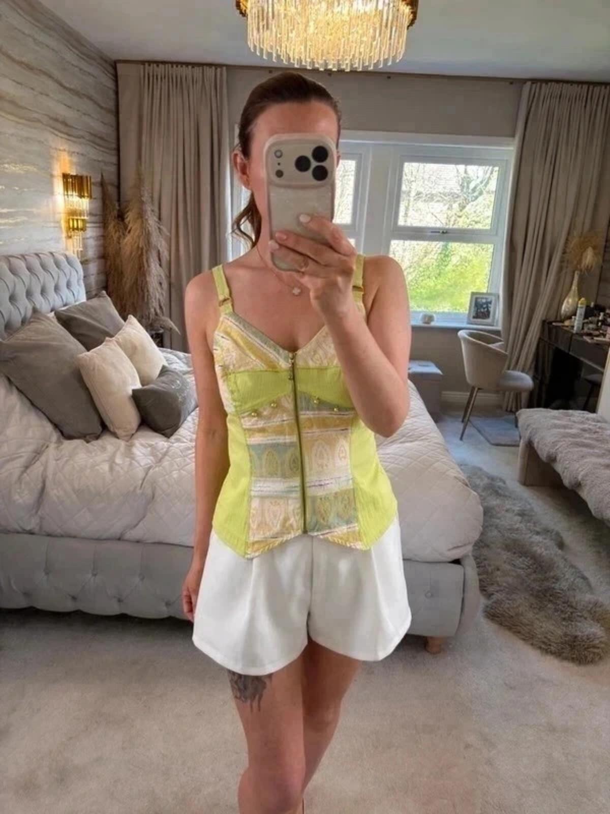 Vintage Bleu D’Azur Lime Green Embellished Blouse Medium