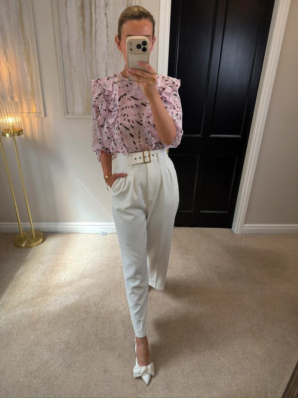 River Island Light Pink Frill Sheer Blouse 10