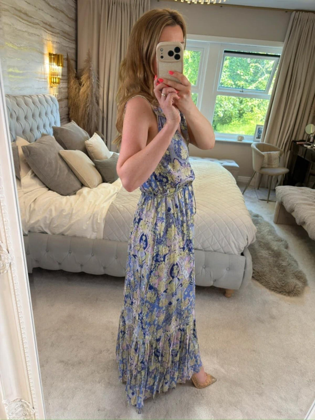 River Island Lilac & Gold Boho Tassel Maxi Dress 8