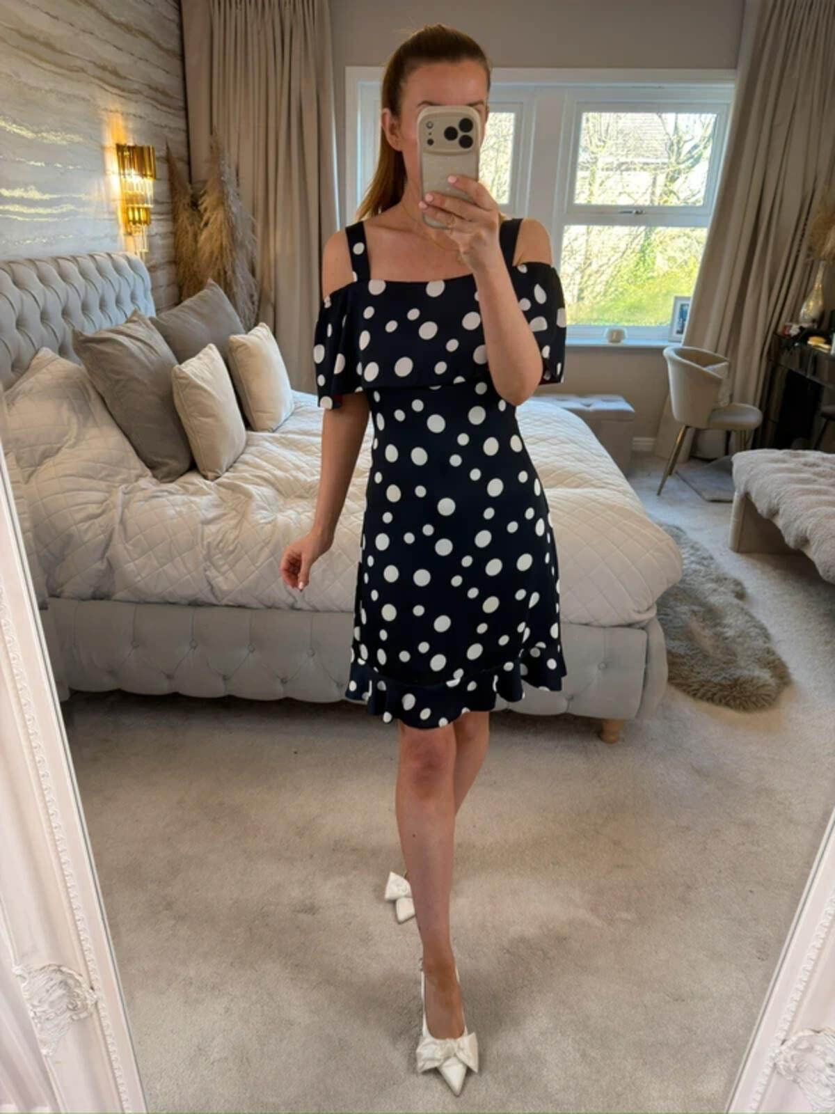 Michaela Louisa Navy & White Polka Dot Dress Small