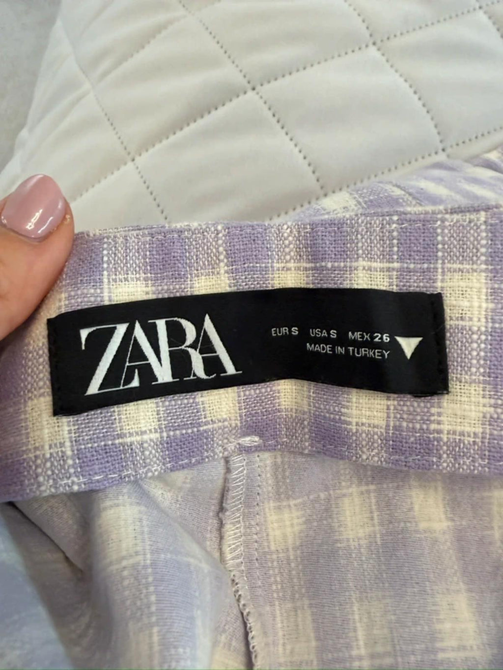 Zara Lilac & White Gingham Shorts Small