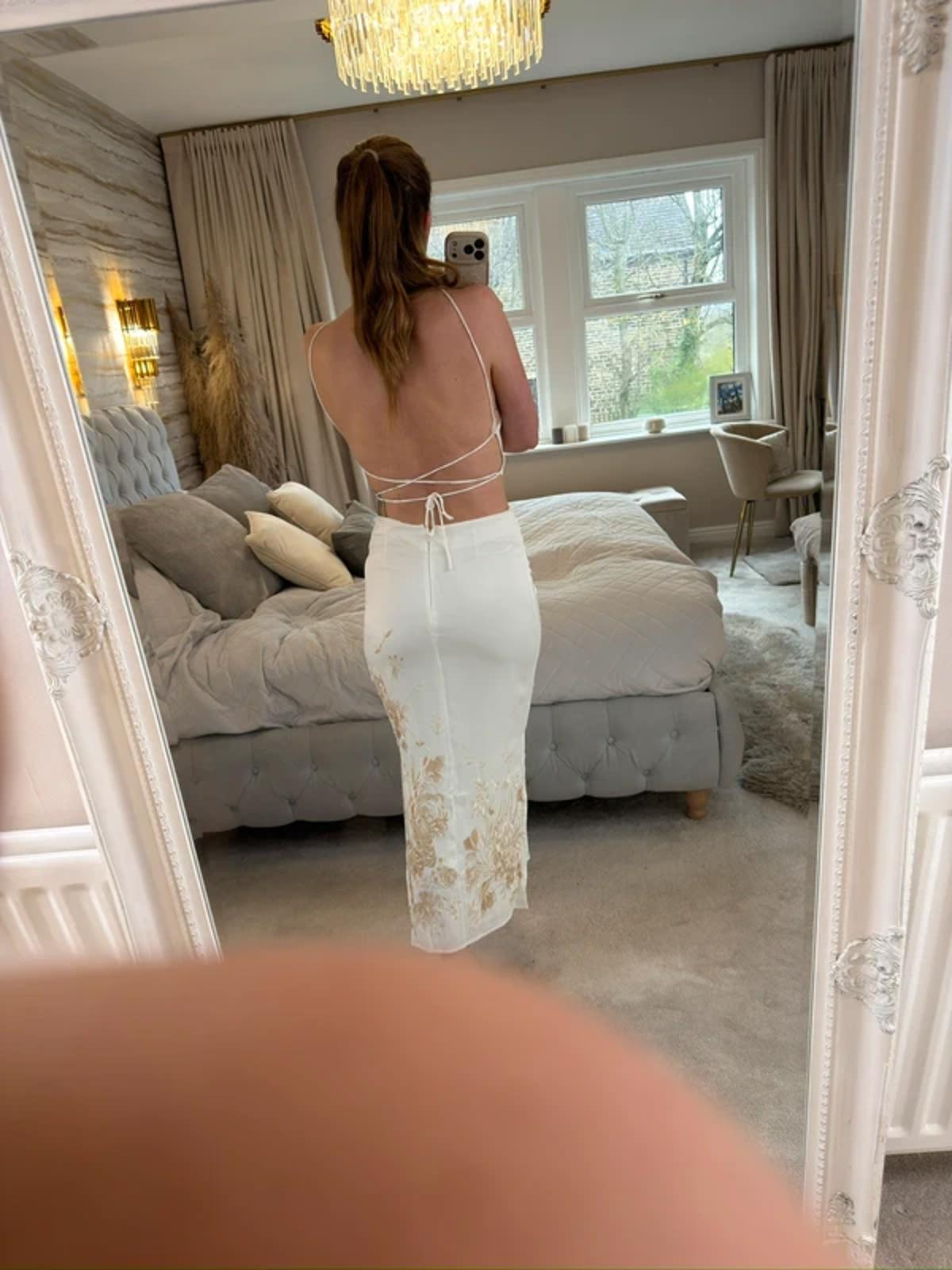 ASOS White Floral Embroidered Open Back Midi 8