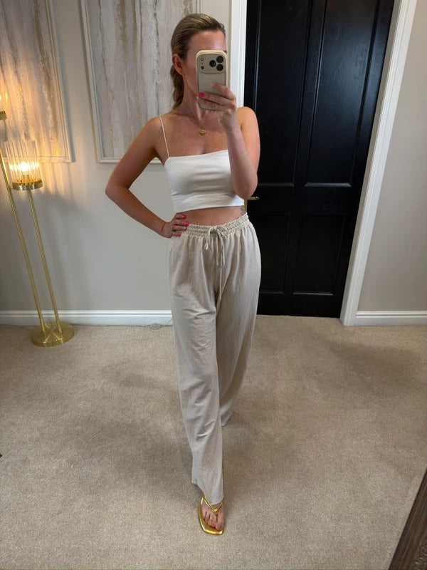 Zara Cream Wide Leg Trousers Large
