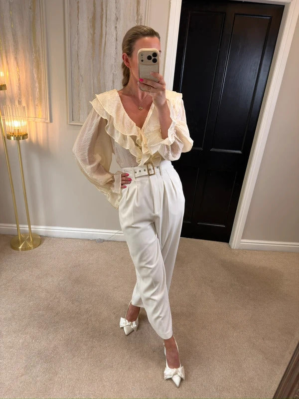 M&S Cream Frill Textured Blouse 18