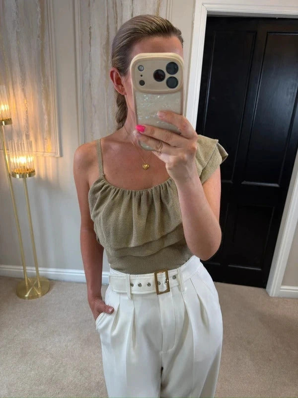 BNWT Zara Oatmeal Asymmetrical Knit Top Small