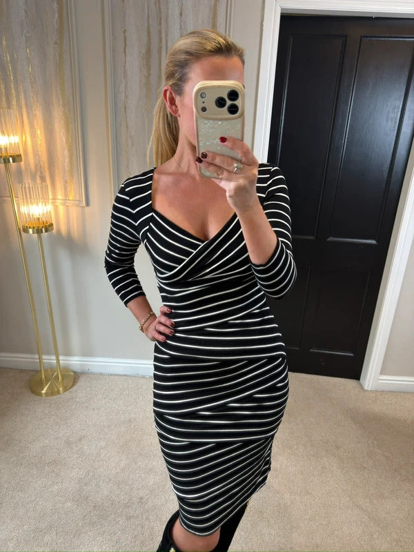 White House Black Market Black & White Stripe Dress