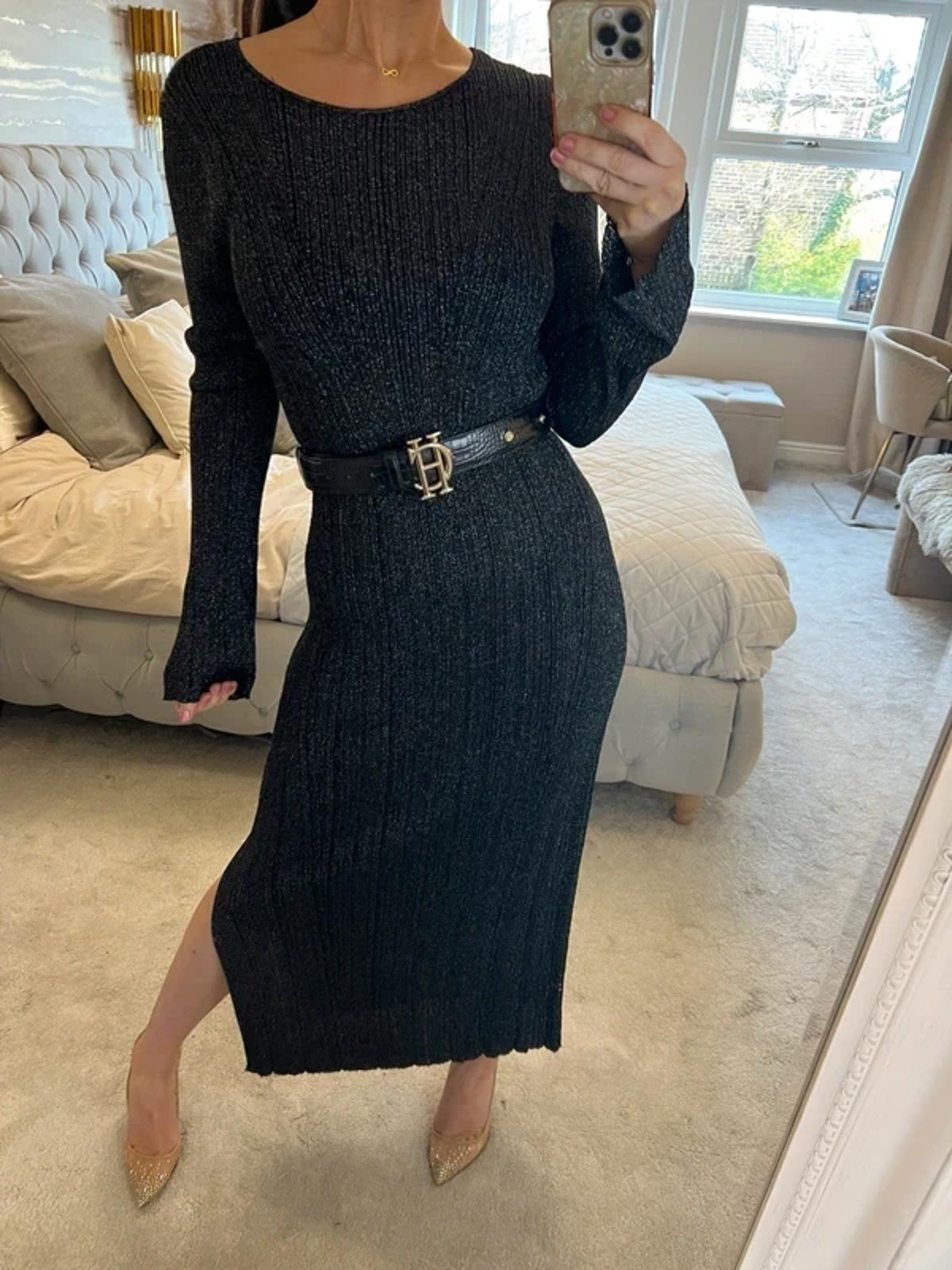 Next Black Sparkle Knit Midi Dress Large