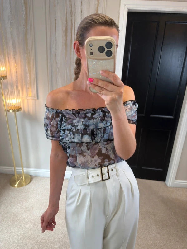 Y2K Sheer Floral Long Blouse Small