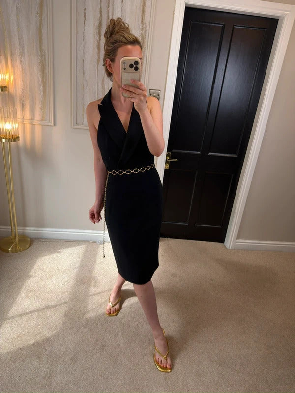 Karen Millen Black Halterneck Tuxedo Dress 12