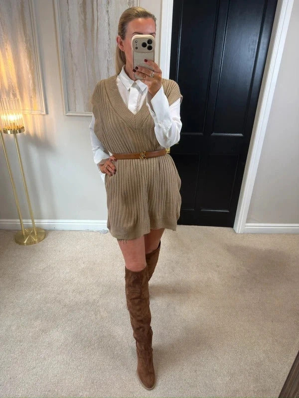 Yours Brown Ribbed Sleeveless Jumper 14/16
