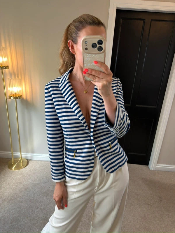Donatella Firenze Navy & White Stripe Nautical Blazer Small