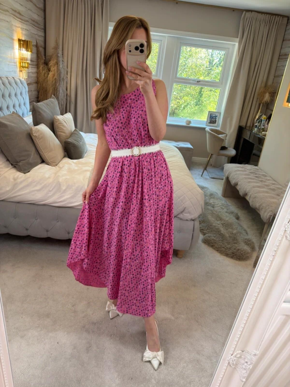Nina Murati Pink Handkerchief Midi Dress One Size