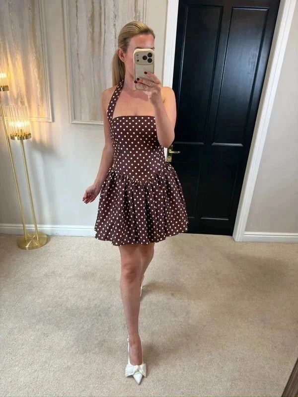 Runaway The Label Brown Polka Dot Mini Dress Large