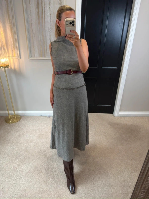BNWT Zara Brown / Grey Tweed Style Midi Dress XS