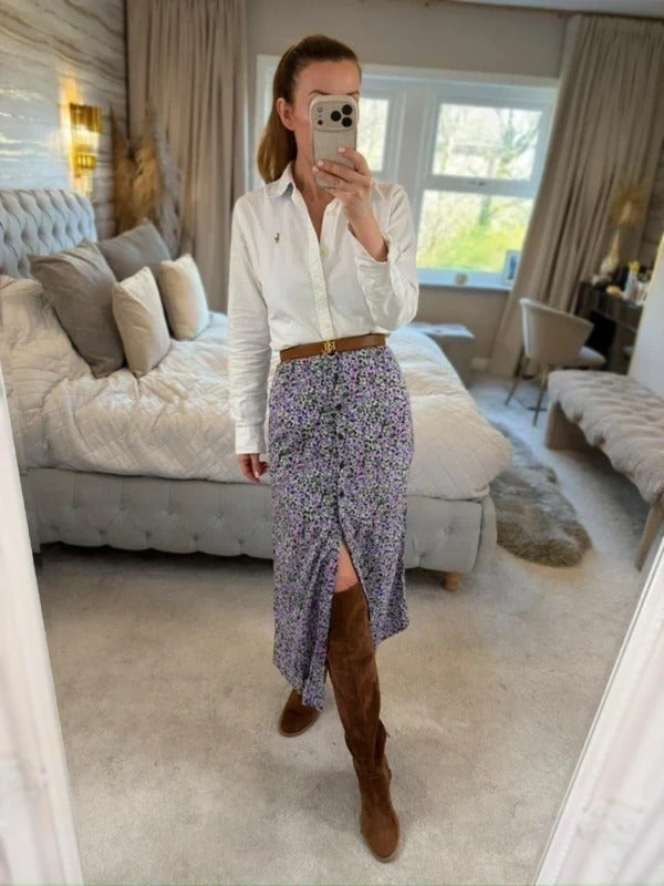 Motel Purple Floral Midi Skirt Large