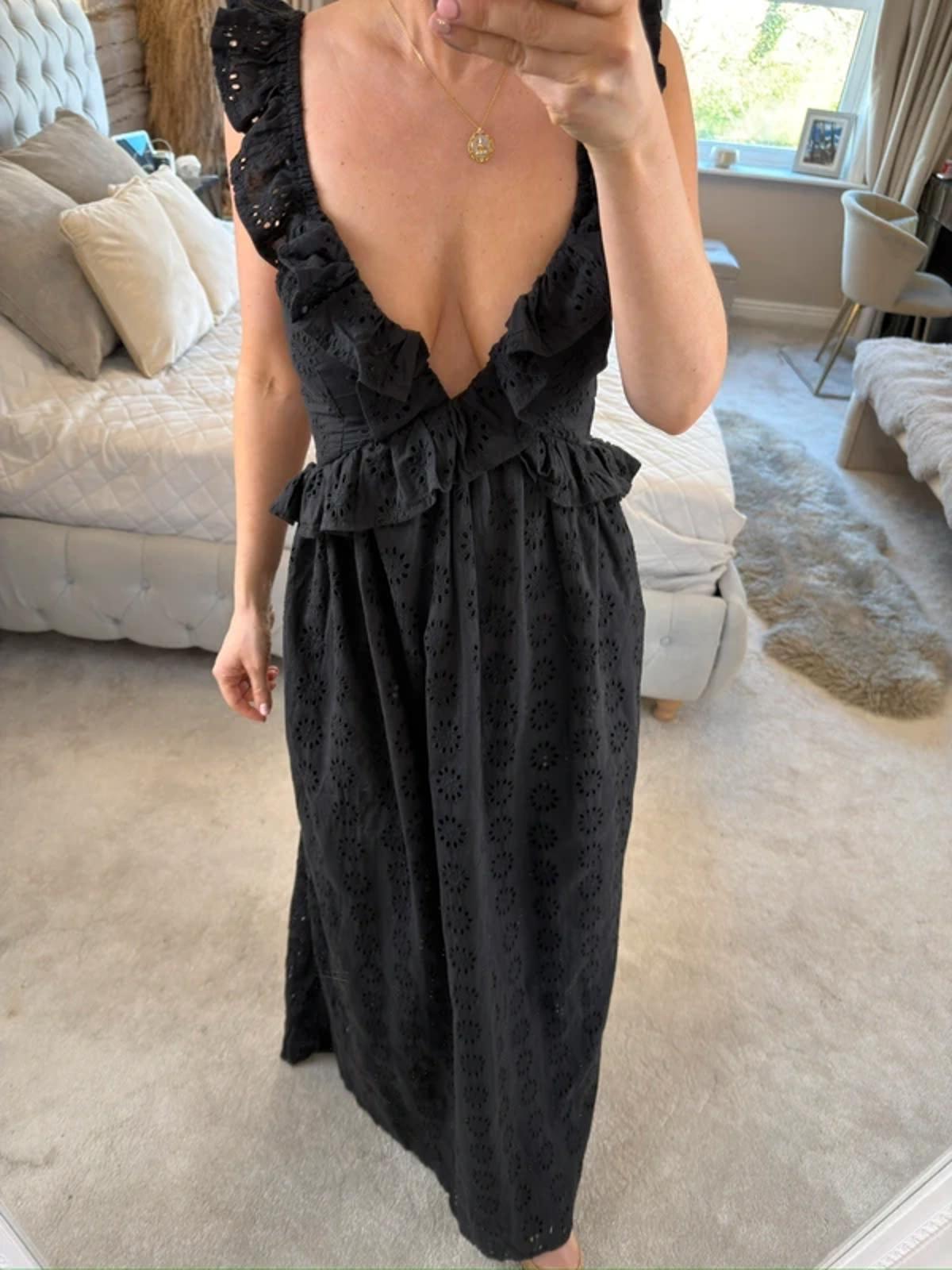 BNWT Boohoo Black Broderie Anglaise Maxi Dress 10