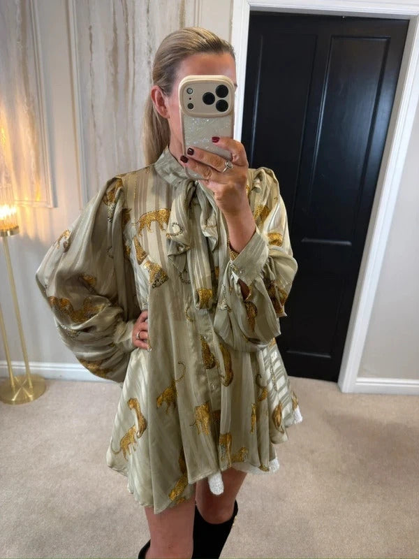 NB Avenue Animal Print Pussybow Blouse Tunic One Size